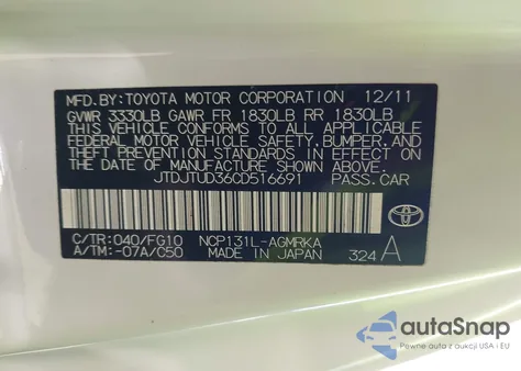 2012 Toyota Yaris L из США, поврежденный, VIN JTDJTUD36CD516691